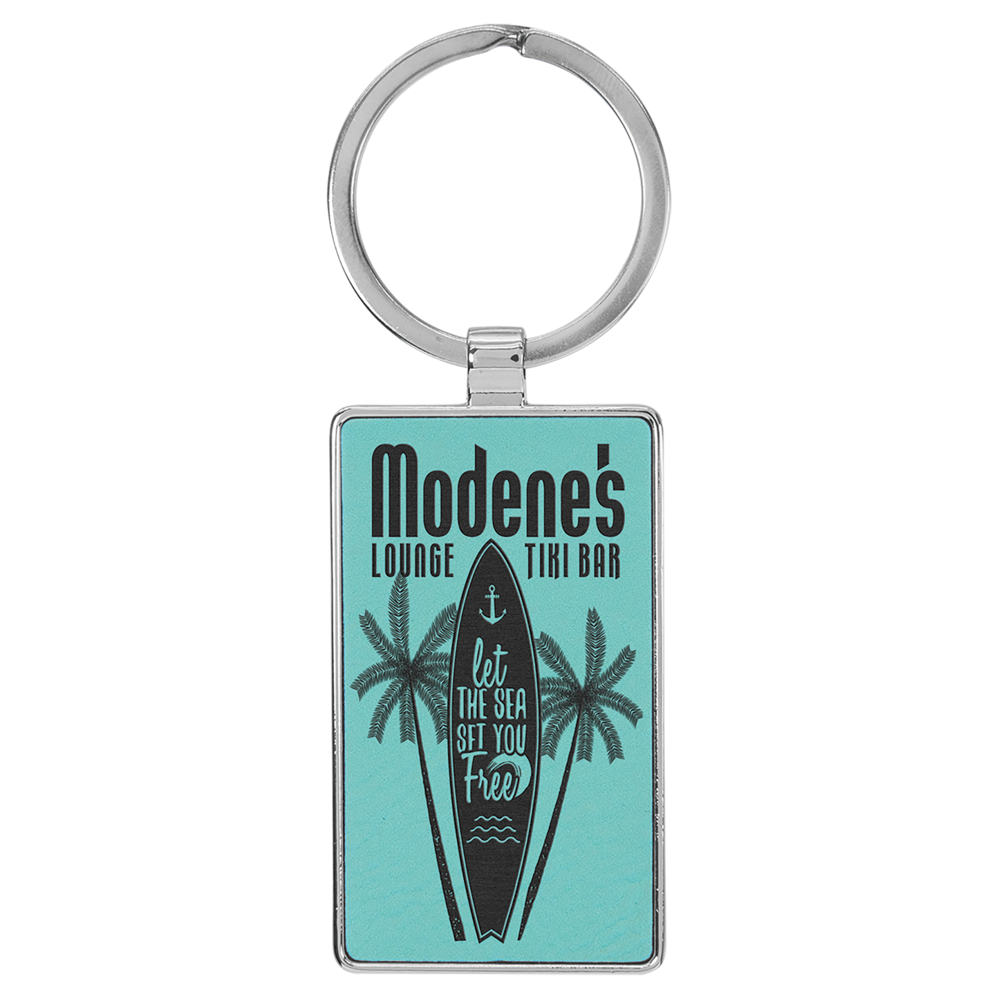 Laserable Leatherette/Metal Rectangle Keychain
