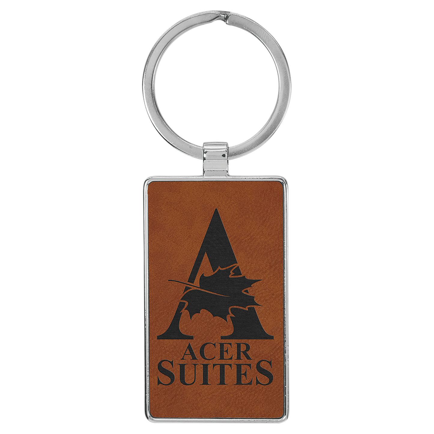Laserable Leatherette/Metal Rectangle Keychain