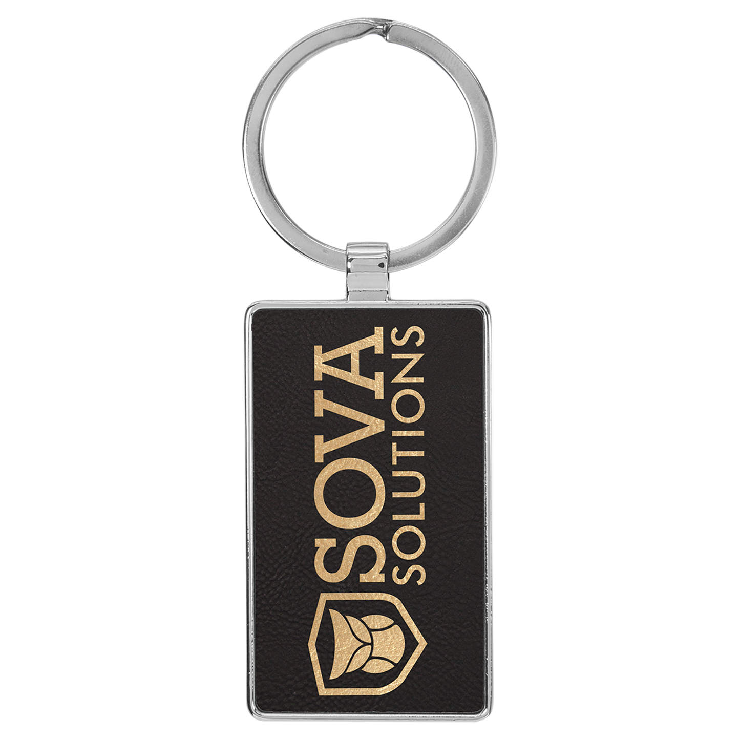 Laserable Leatherette/Metal Rectangle Keychain
