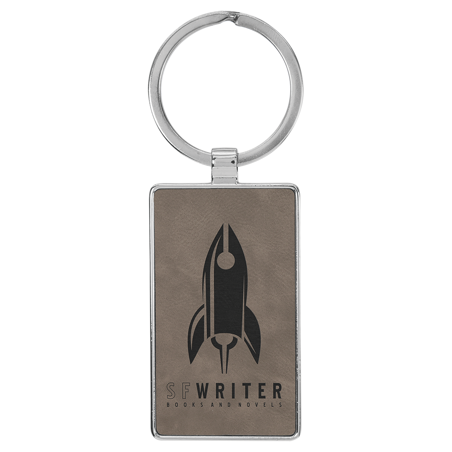 Laserable Leatherette/Metal Rectangle Keychain