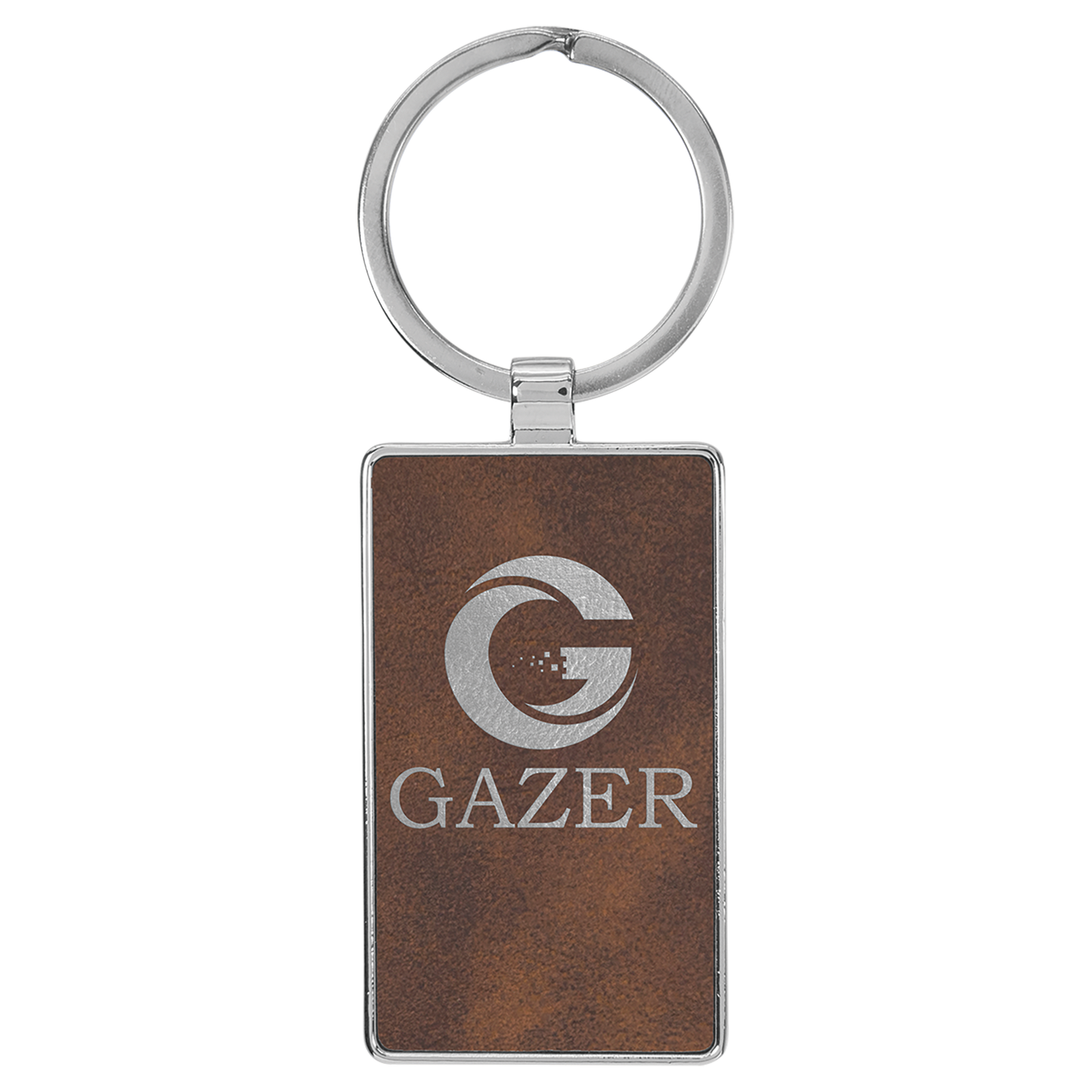 Laserable Leatherette/Metal Rectangle Keychain