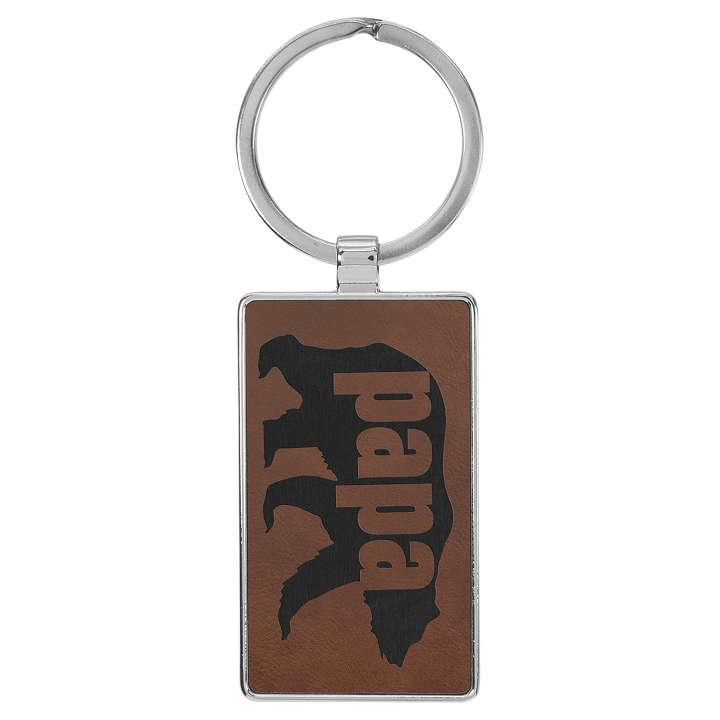 Laserable Leatherette/Metal Rectangle Keychain