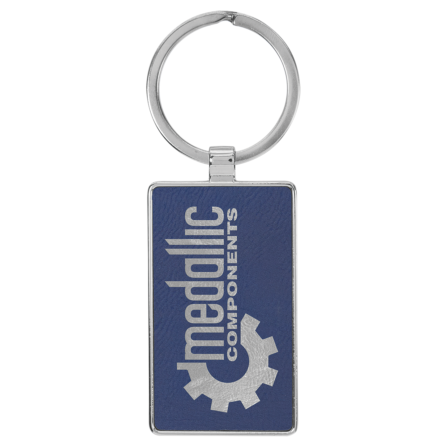 Laserable Leatherette/Metal Rectangle Keychain