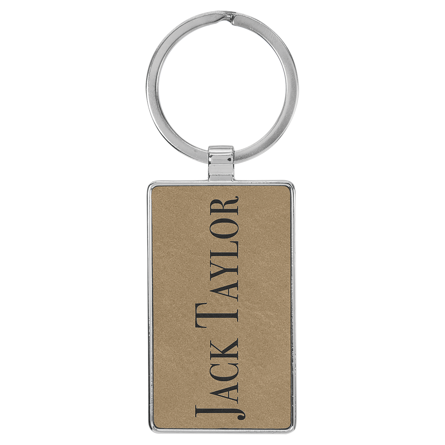 Laserable Leatherette/Metal Rectangle Keychain