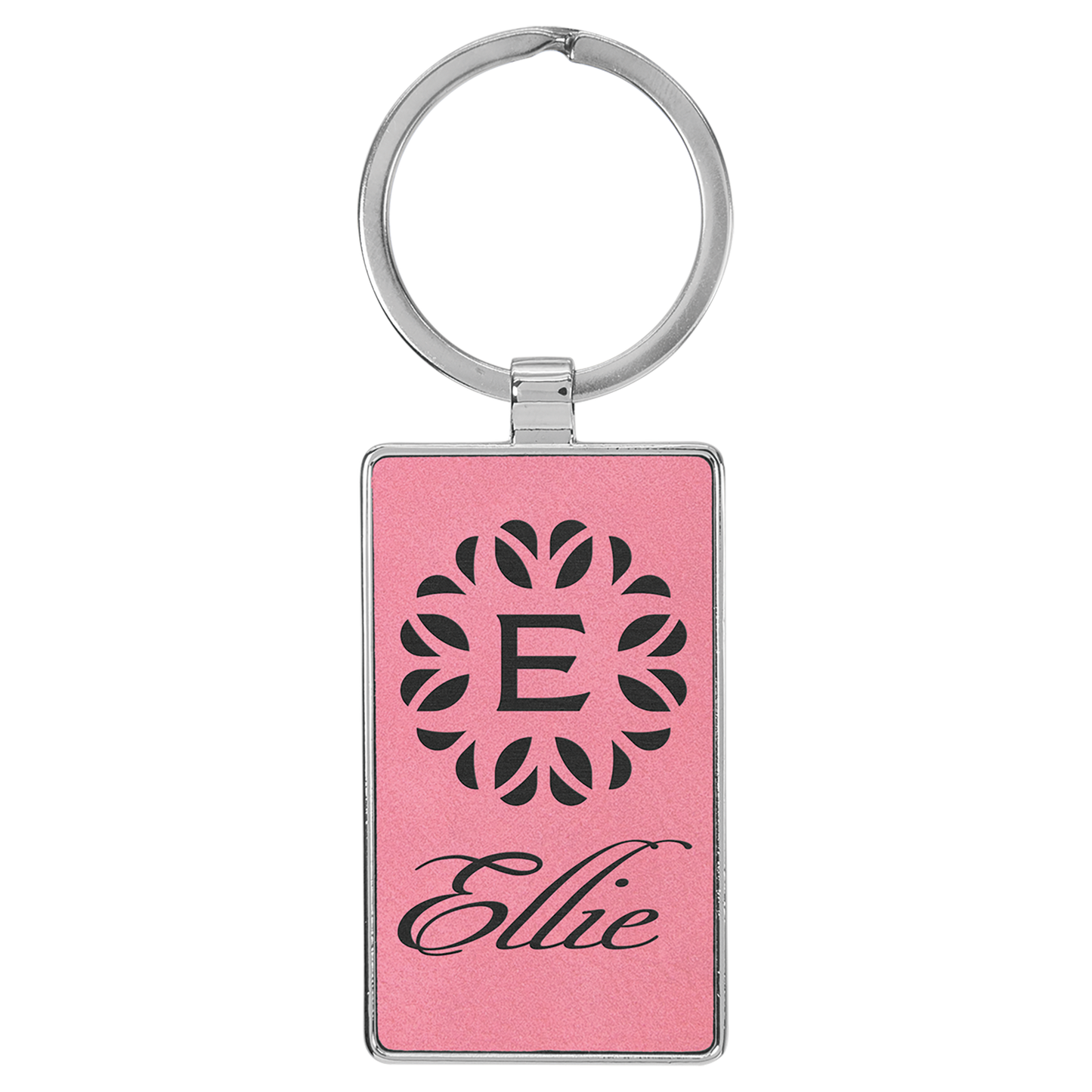 Laserable Leatherette/Metal Rectangle Keychain